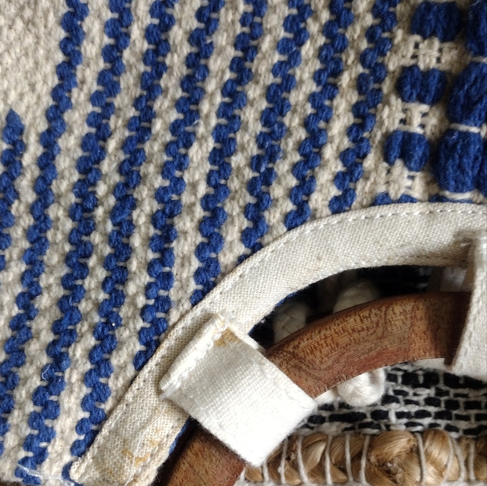 3/ $25 O'Neill Blue and White Patterned Women's Bag with Wooden Handle - Picture 7 of 7